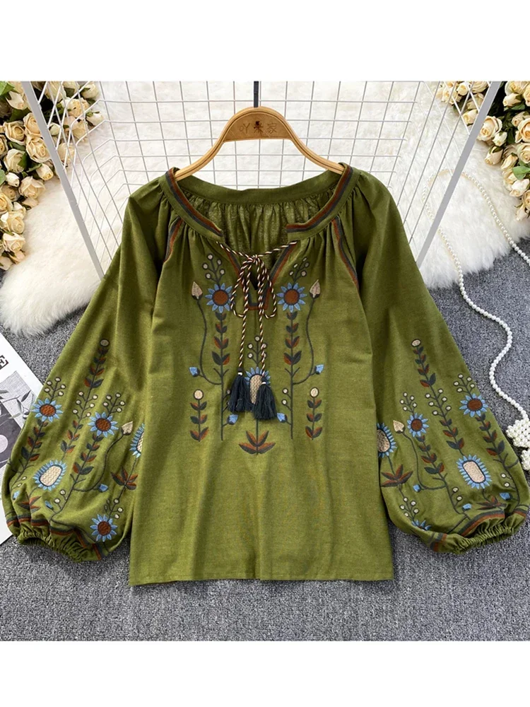Embroidery Class - Women Spring Blouse Ethnic Style Retro