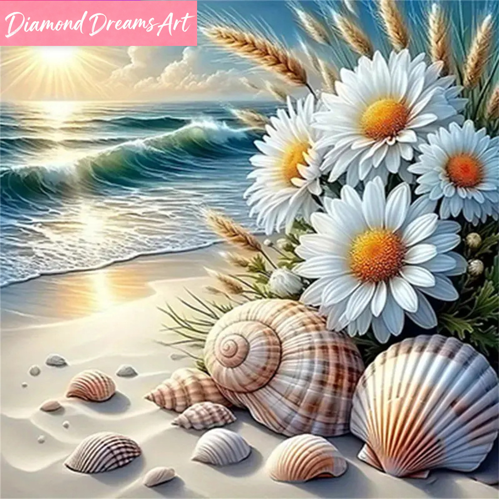 Embroidery Daisy Flower - Diamond Painting Seaside Landscape Mosaic Daisy