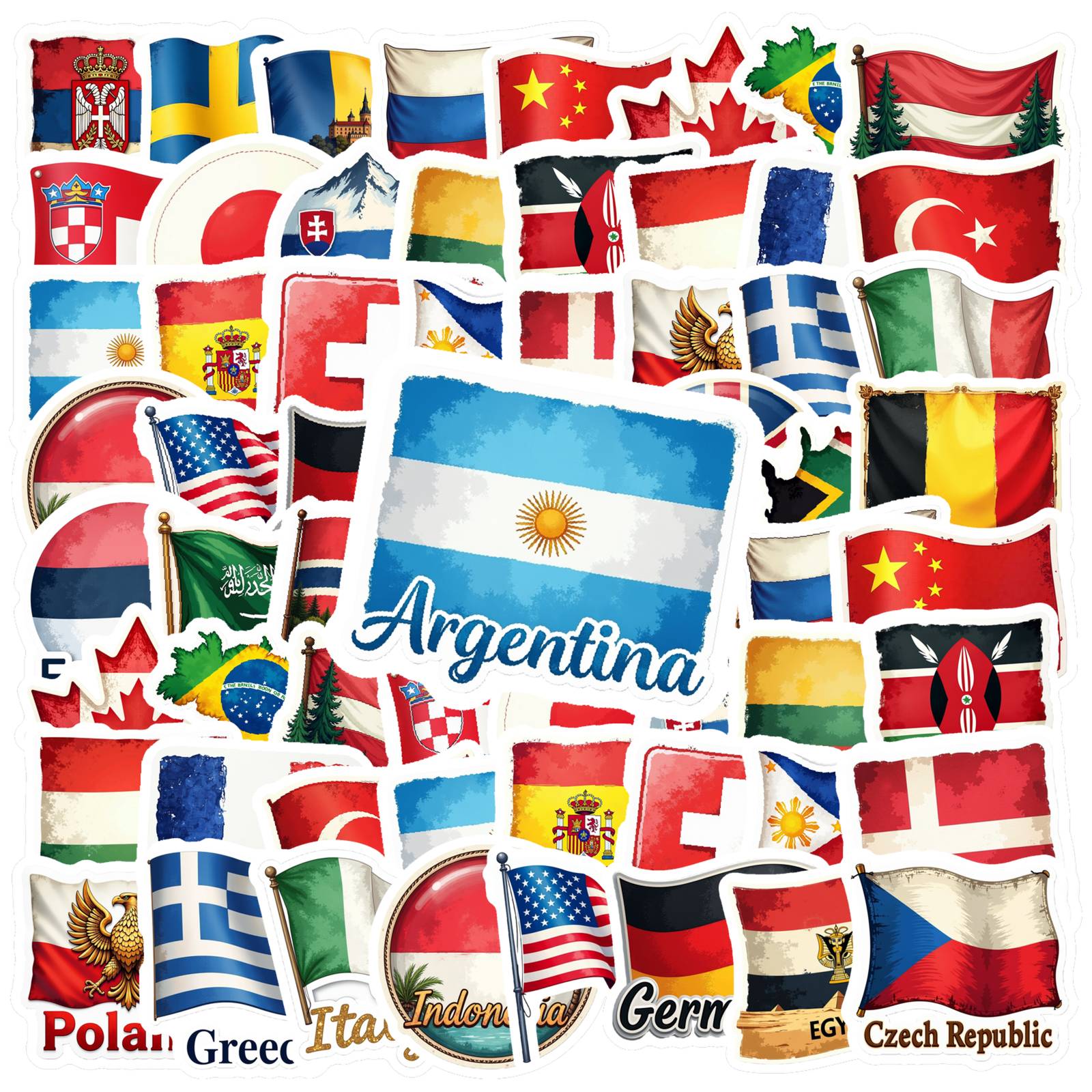 Embroidery World - 35pcs Country Flag Stickers Waterproof Vinyl