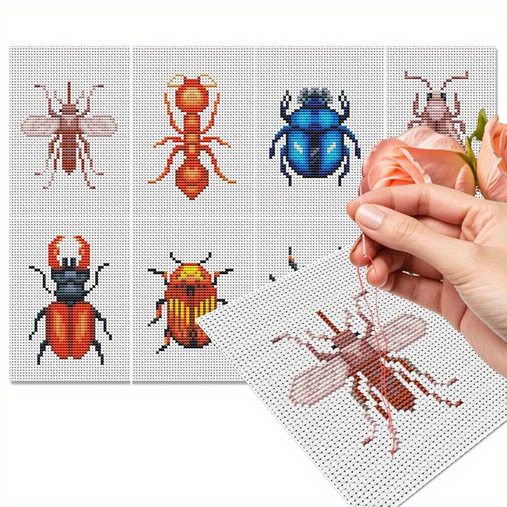 Embroidery X Pattern - 8Pcs Insect Cross Stitch Embroidery Kit