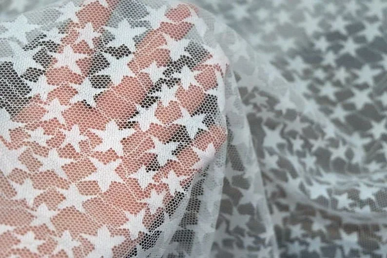 Embroidery Veil - Black White Soft Star Embroidery Lace