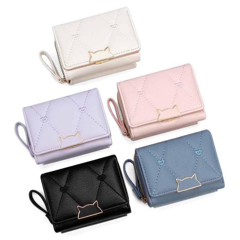 Embroidery Wallet - PU Leather Short Wallet With Cat