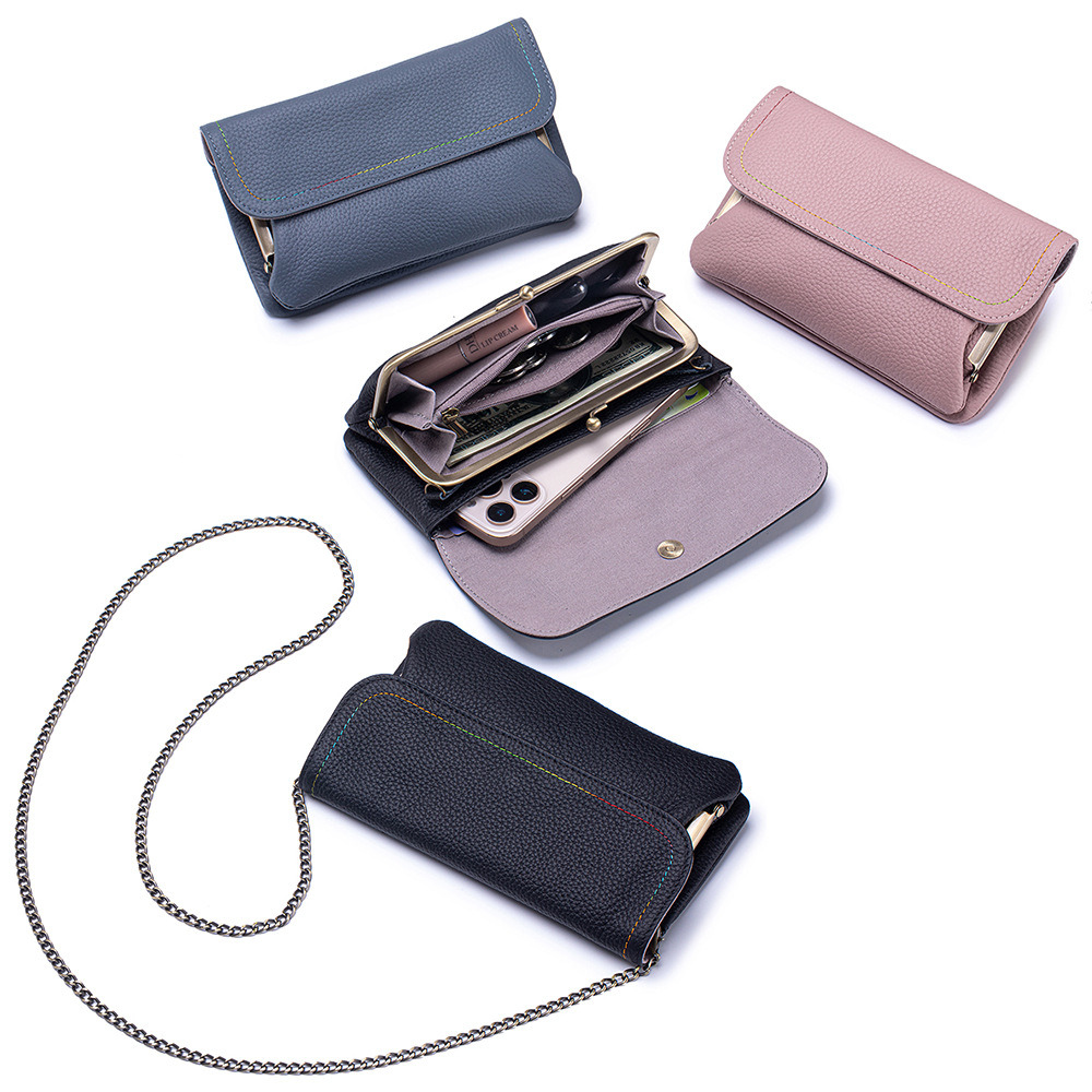 Embroidery Wallet - Genuine Leather Shoulder Phone Chain Bag
