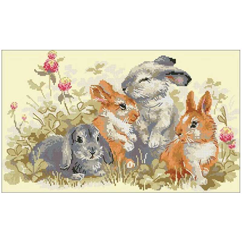 Embroidery X Pattern - Four Little Rabbits Animals Patterns Counted