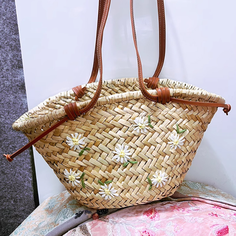 Casual Natural Straw Shoulder  - Embroidery Bali 评论和价格