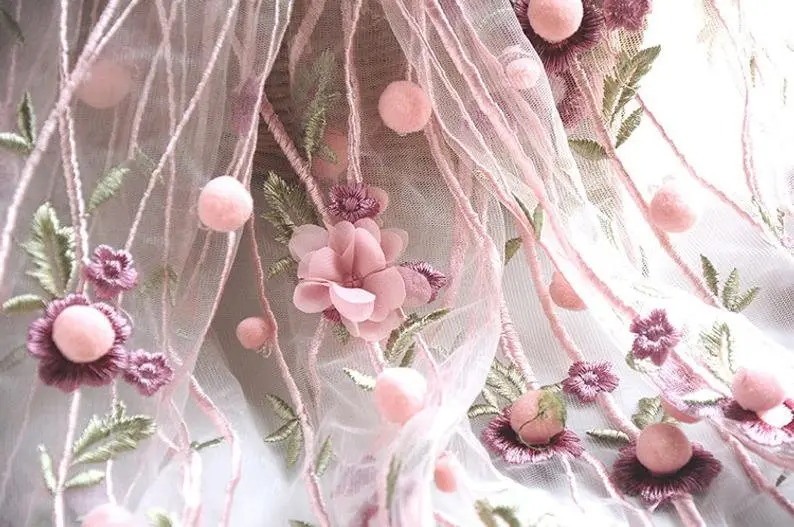 3D chiffon flower pompom embro - Embroidery Veil 评论和价格