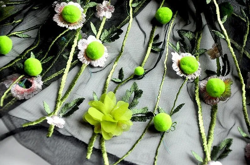 3D chiffon flower pompom embro - Embroidery Veil 评论和价格
