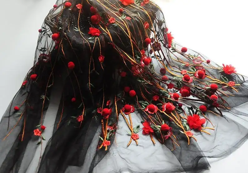 3D chiffon flower pompom embro - Embroidery Veil 评论和价格
