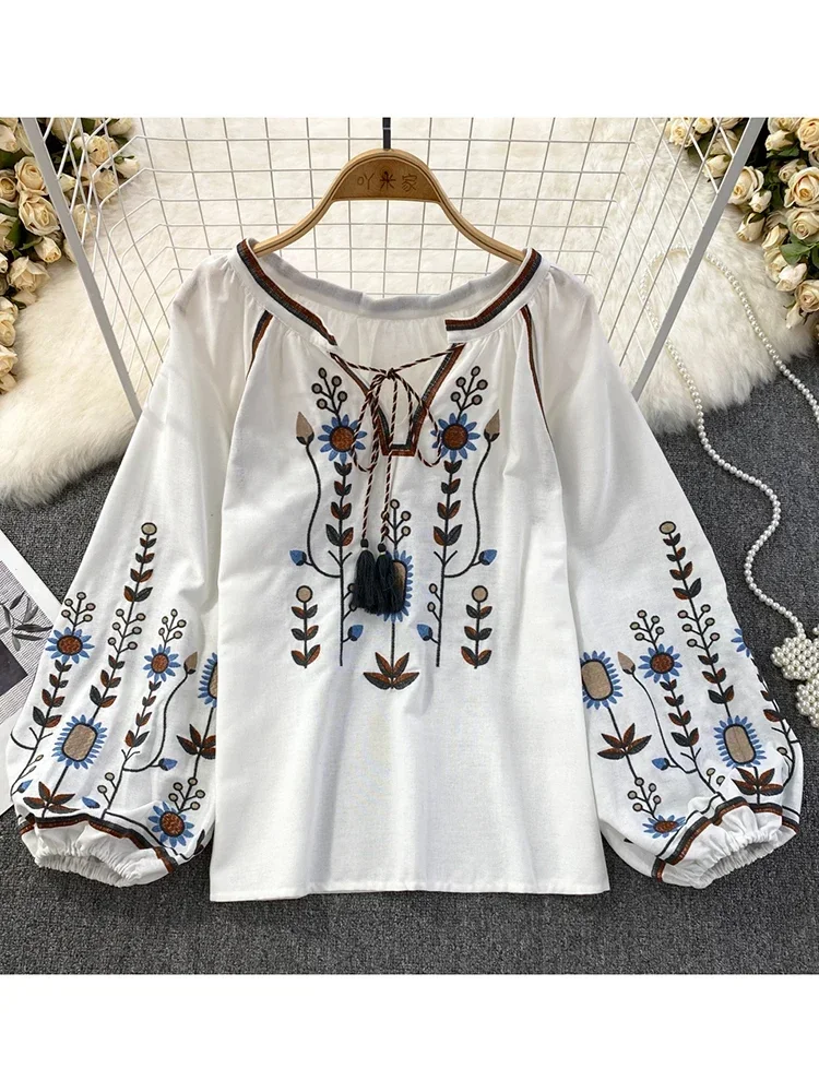Women Spring Blouse Ethnic Sty - Embroidery Class 评论和价格