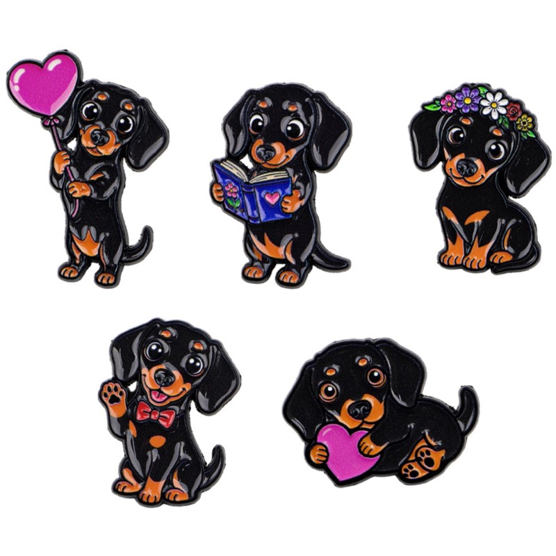 5pcs Cute Dachshund Enamel Pin - Embroidery Outfit 评论和价格