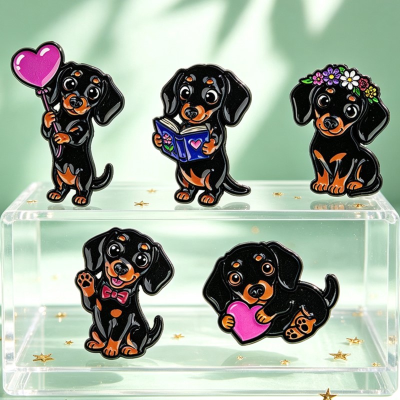 5pcs Cute Dachshund Enamel Pin - Embroidery Outfit 评论和价格