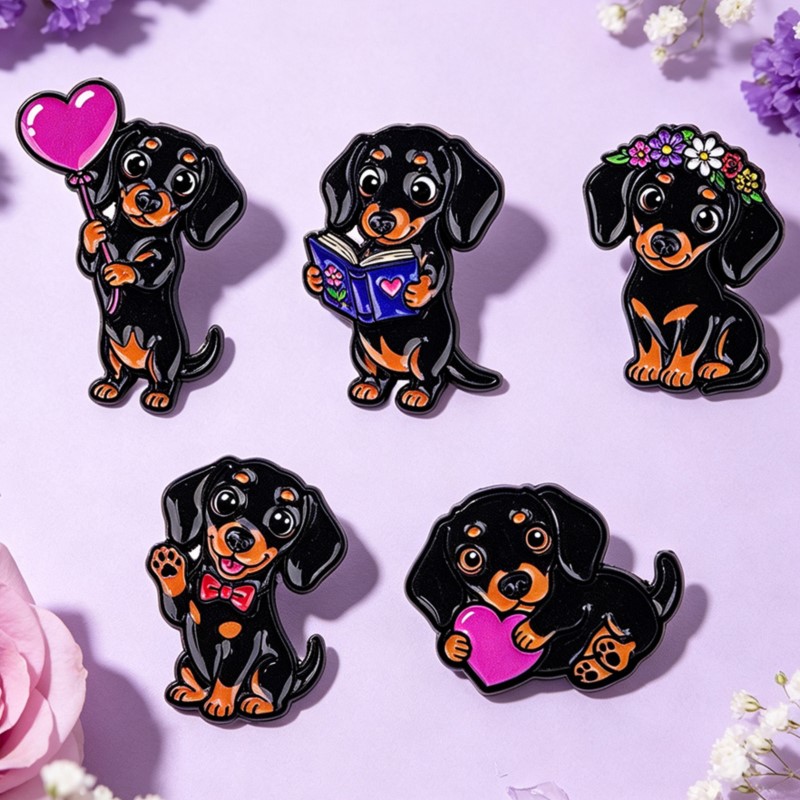 5pcs Cute Dachshund Enamel Pin - Embroidery Outfit 评论和价格