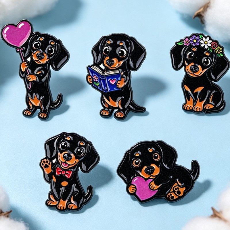 5pcs Cute Dachshund Enamel Pin - Embroidery Outfit 评论和价格