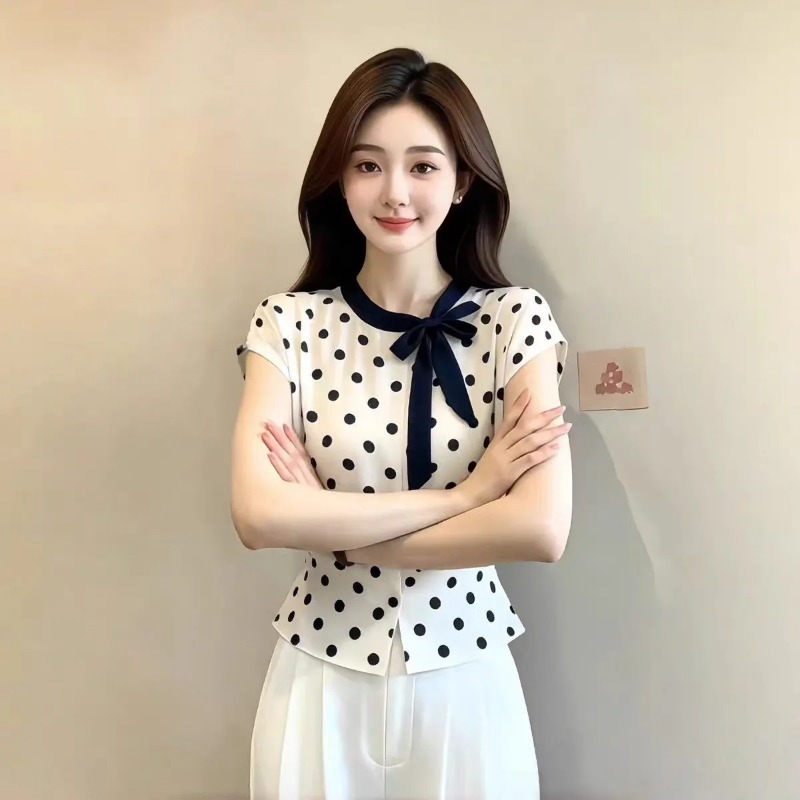 Women Polka Dot Bow Tie Neck C - Embroidery Hat Machine 评论和价格