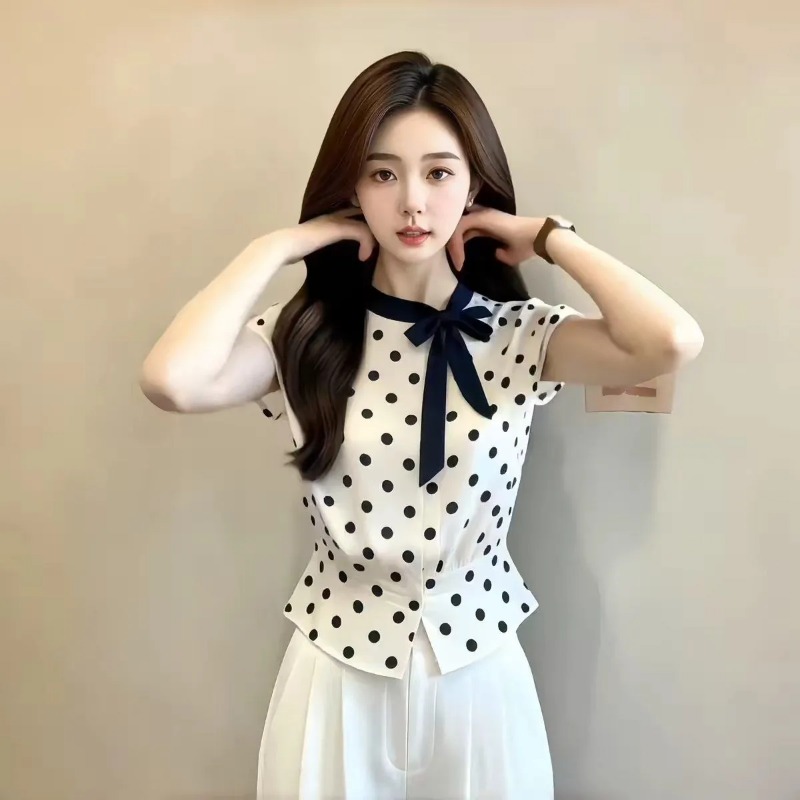 Women Polka Dot Bow Tie Neck C - Embroidery Hat Machine 评论和价格
