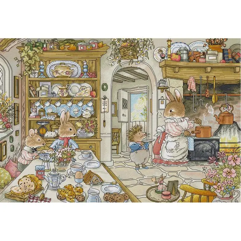 Rabbit's Kitchen Cartoon Anima - Embroidery X Pattern 评论和价格