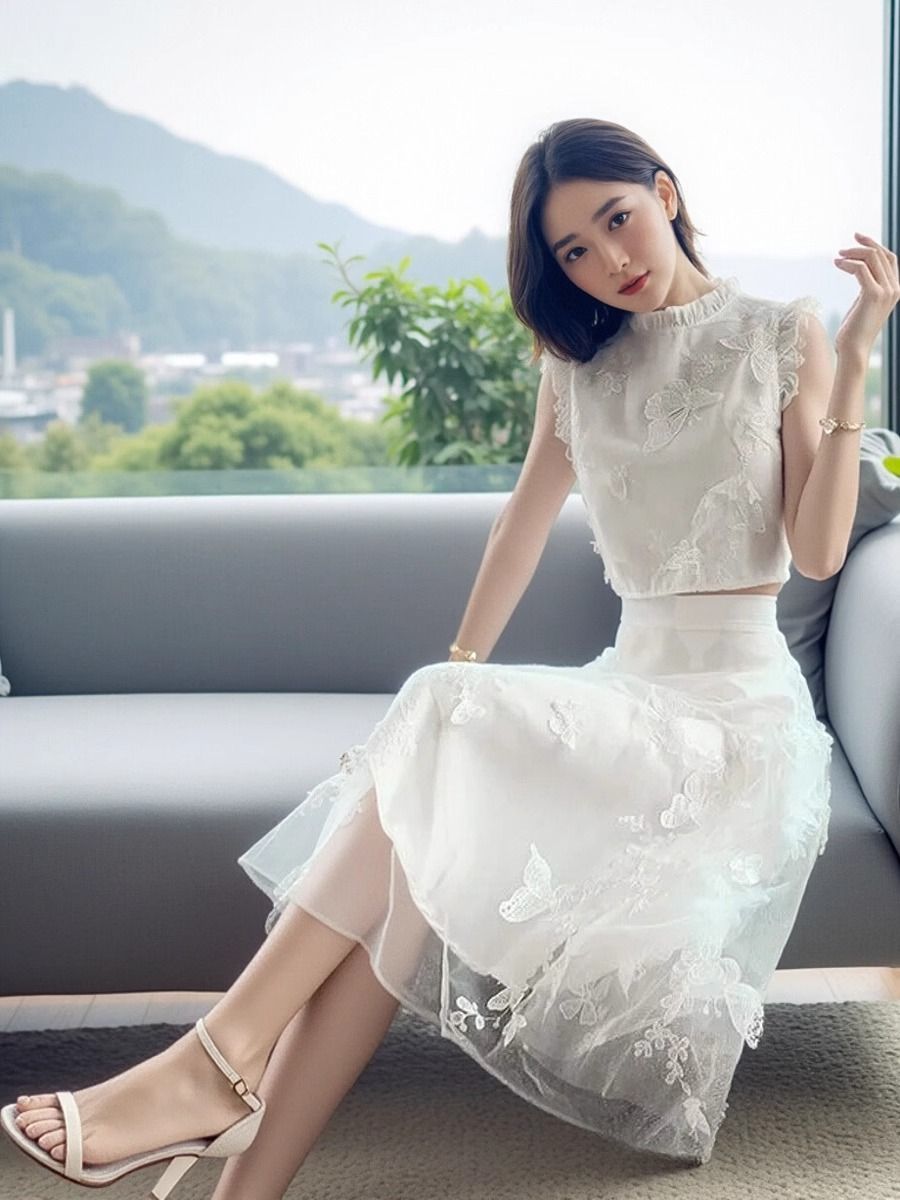 New Summer High End White 2 Pi - Embroidery Blouse 评论和价格