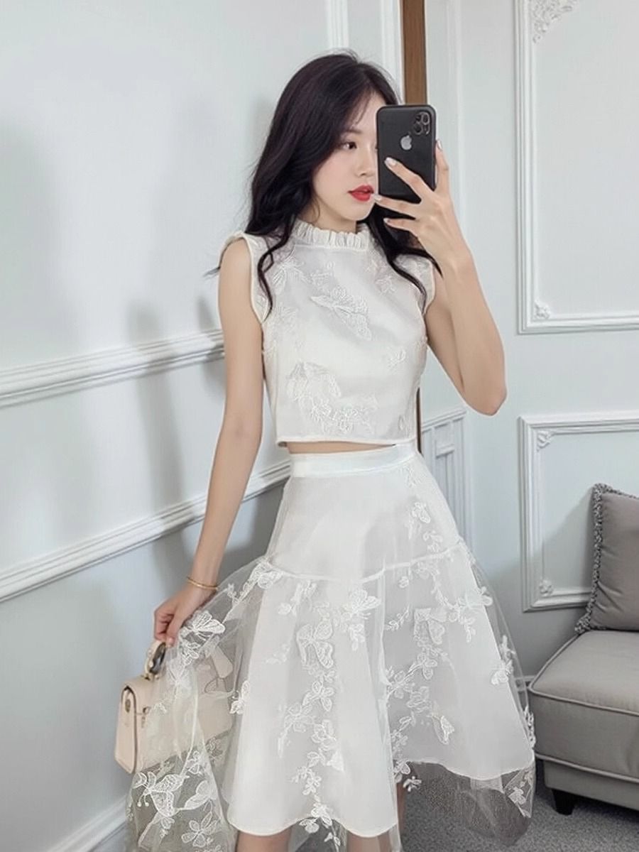 New Summer High End White 2 Pi - Embroidery Blouse 评论和价格