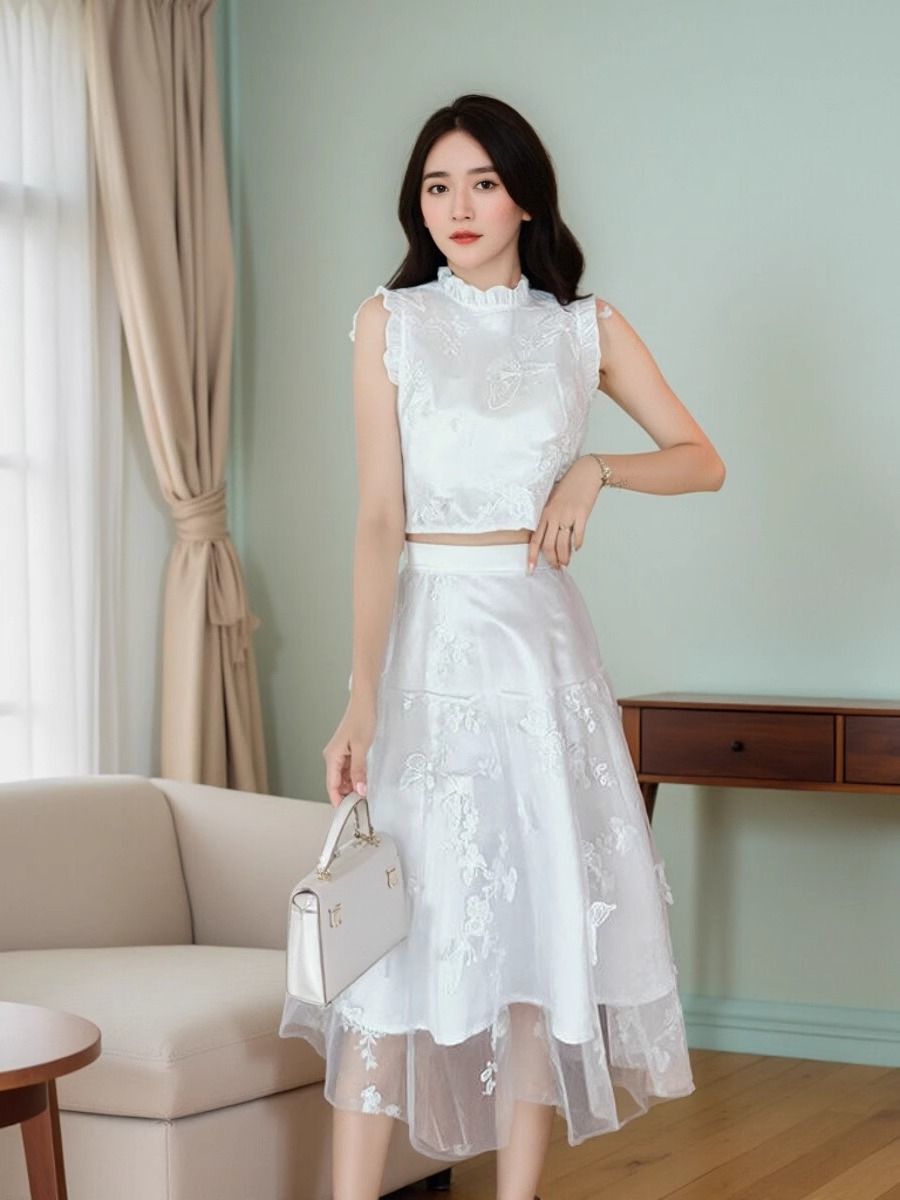 New Summer High End White 2 Pi - Embroidery Blouse 评论和价格