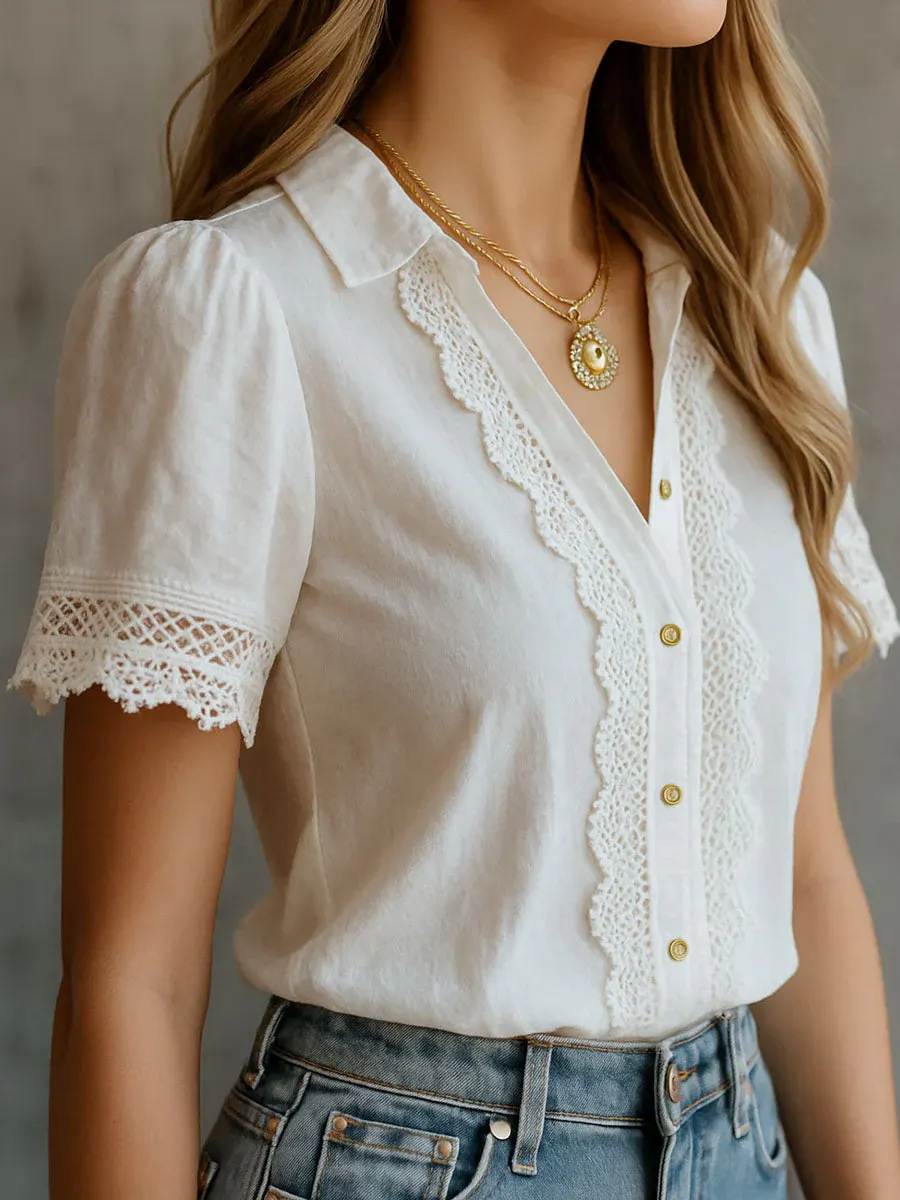 Elegant Women's Shirts Casual  - Embroidery Class 评论和价格
