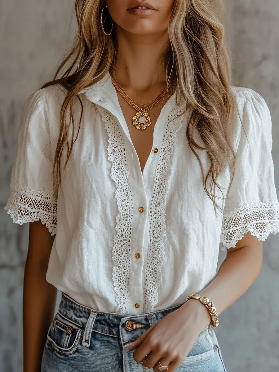 Elegant Women's Shirts Casual  - Embroidery Class 评论和价格