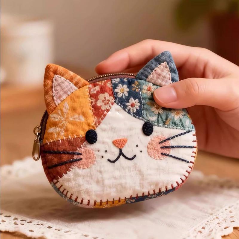 Cartoon Cat Coin Purse Canvas  - Embroidery Wallet 评论和价格