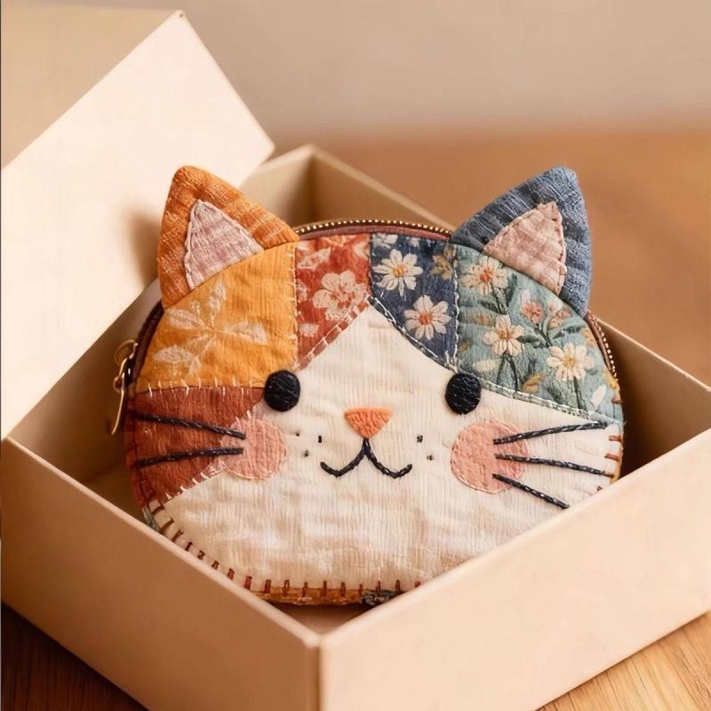 Cartoon Cat Coin Purse Canvas  - Embroidery Wallet 评论和价格