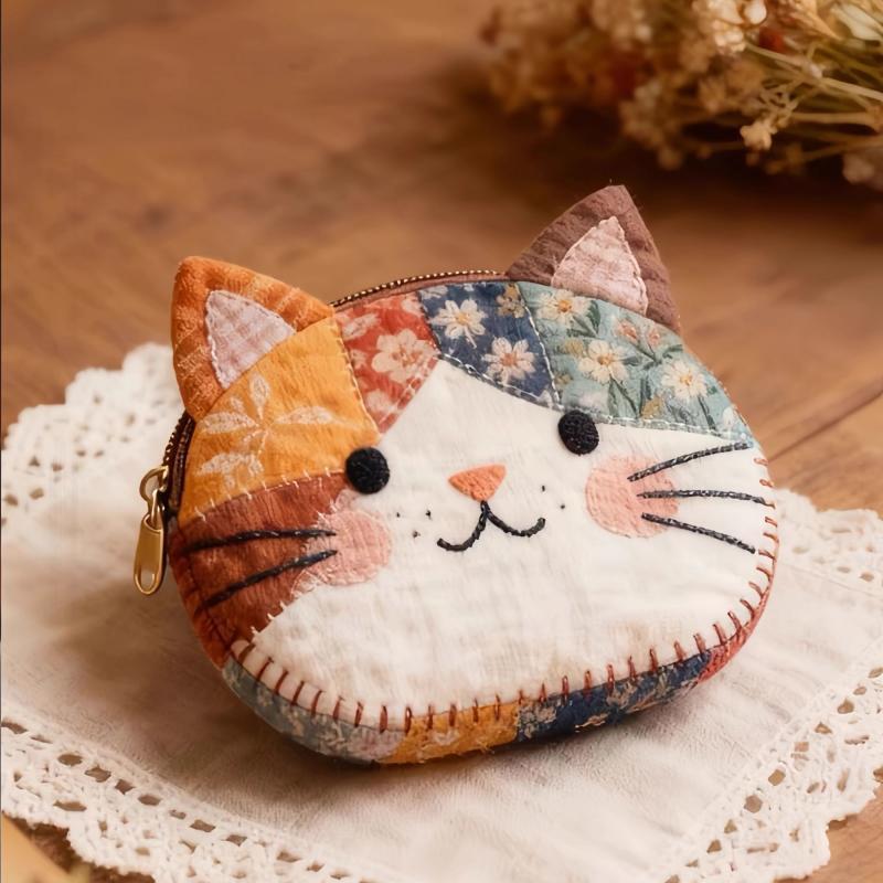 Cartoon Cat Coin Purse Canvas  - Embroidery Wallet 评论和价格