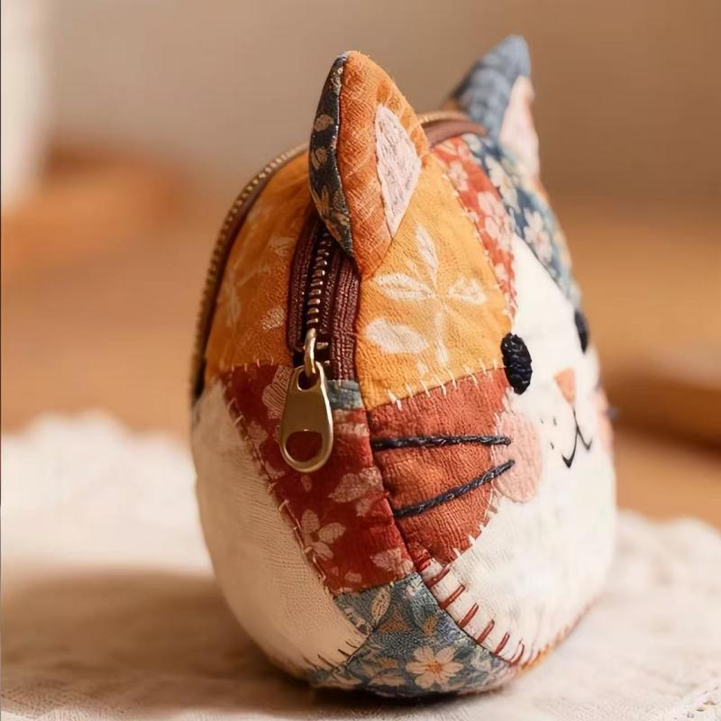 Cartoon Cat Coin Purse Canvas  - Embroidery Wallet 评论和价格