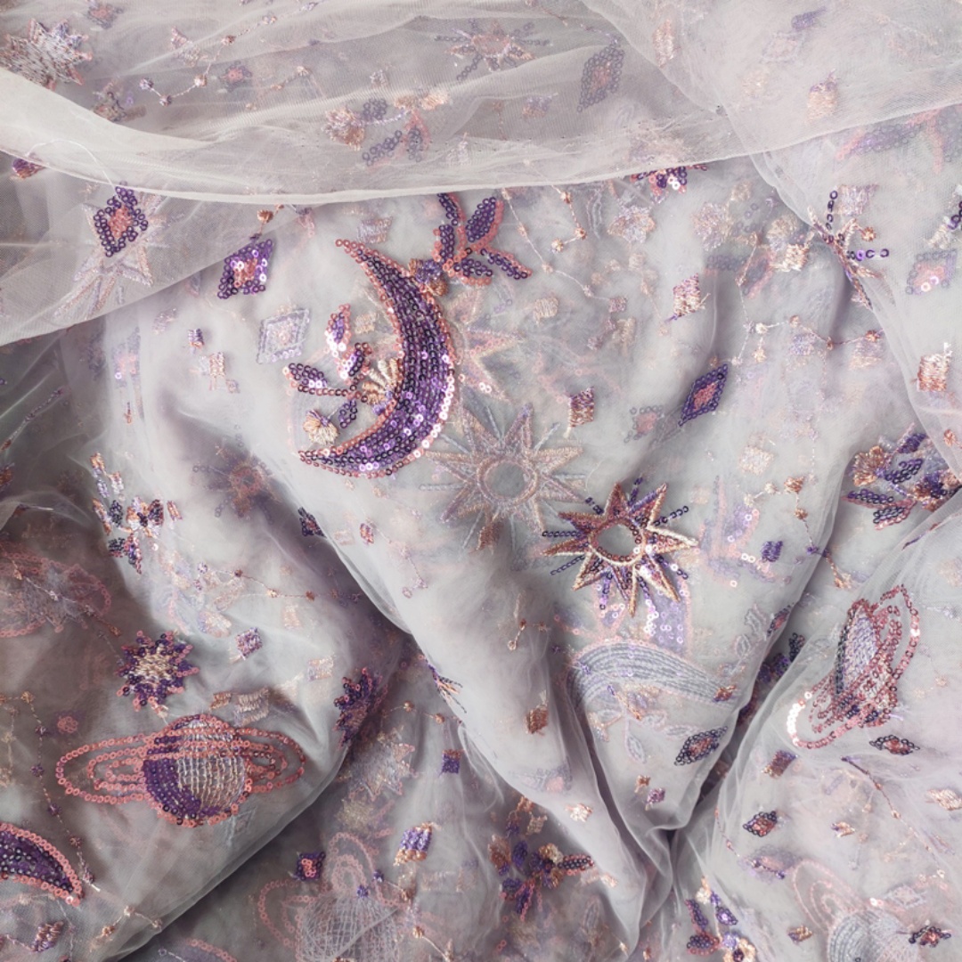 0.5 Meter Purple Width 55.11 I - Embroidery Net Fabric 评论和价格