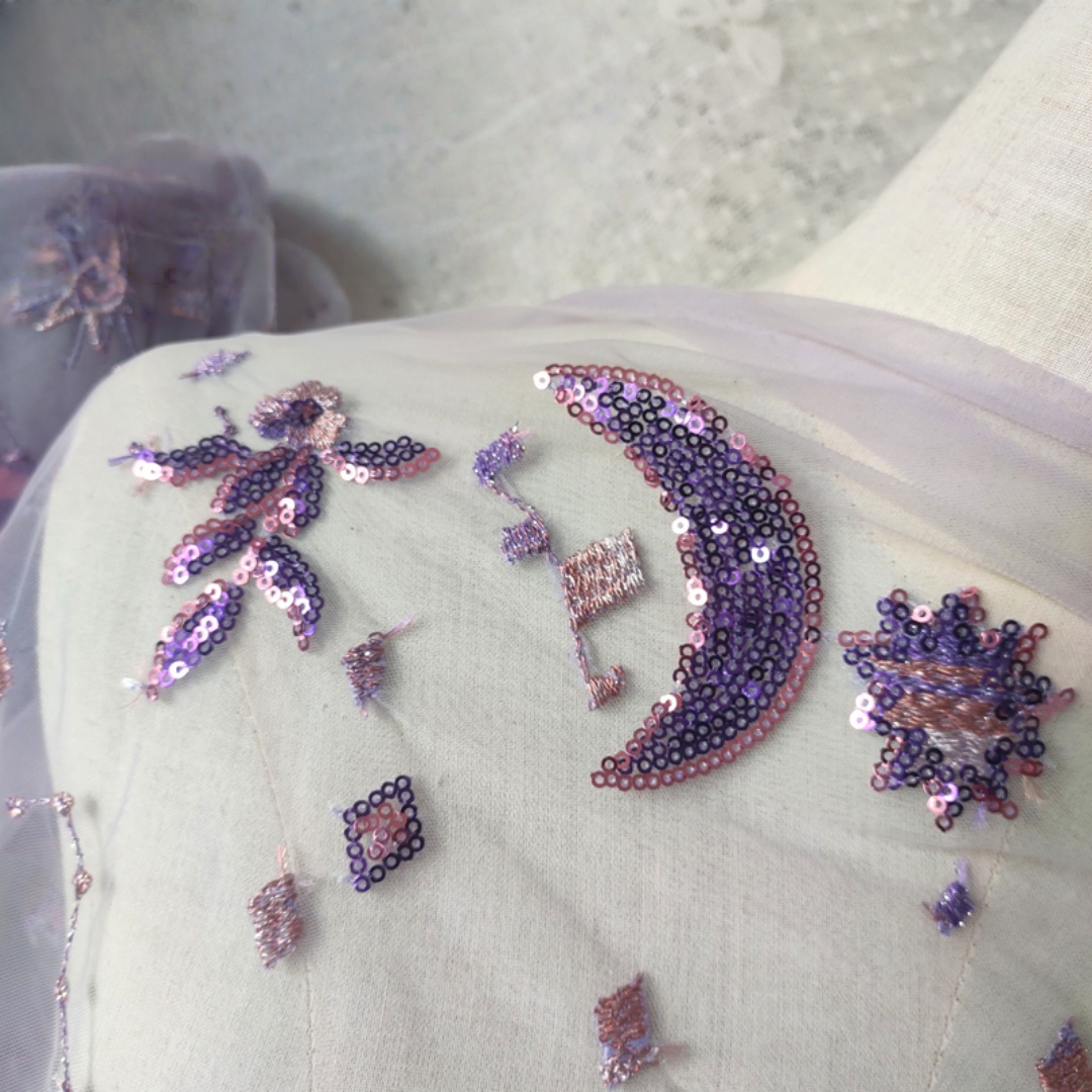 0.5 Meter Purple Width 55.11 I - Embroidery Net Fabric 评论和价格