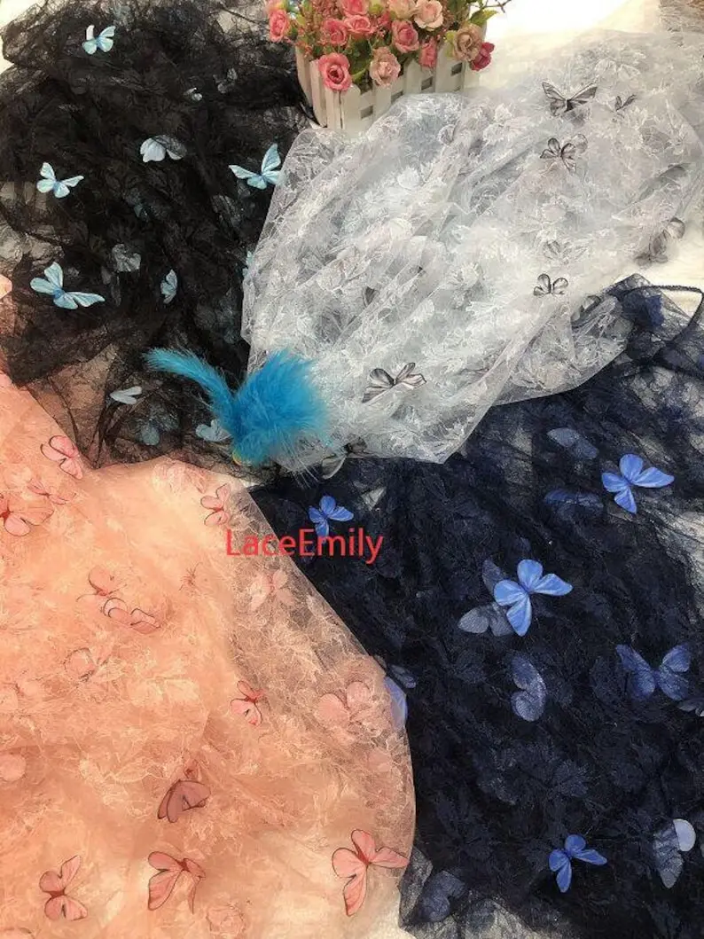 4 Colors 3D butterfly embroide - Embroidery Veil 评论和价格