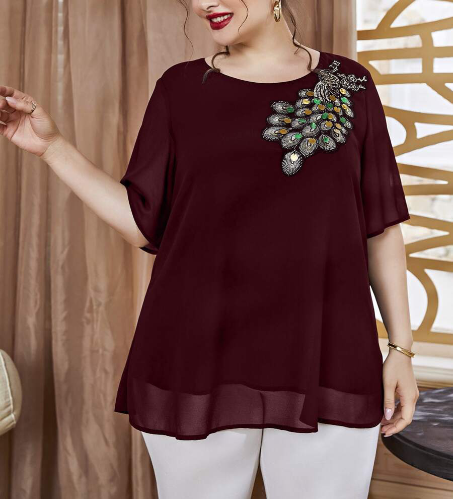 Plus Size Women's Embroidered  - Embroidery Blouse 评论和价格