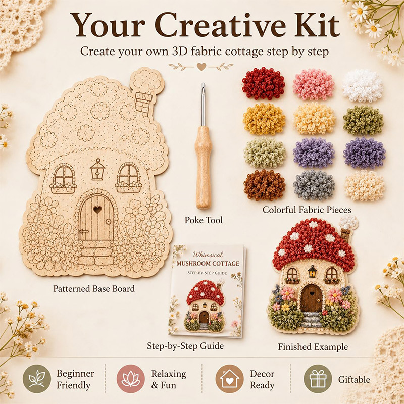 3D Mushroom House Poke Art DIY - Embroidery Set 评论和价格