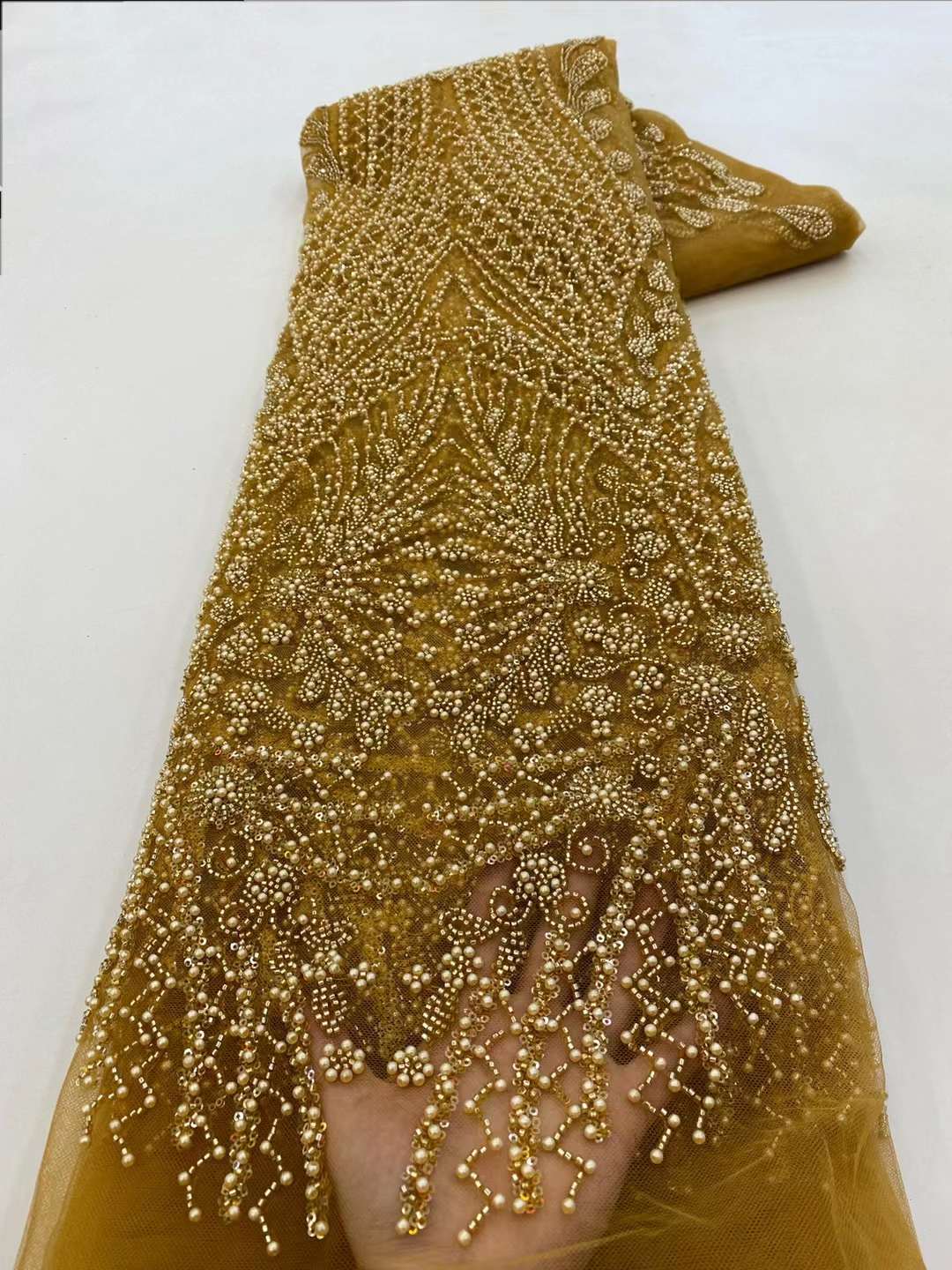 Brown Sequin Beaded Embroidery - Embroidery Net Fabric 评论和价格