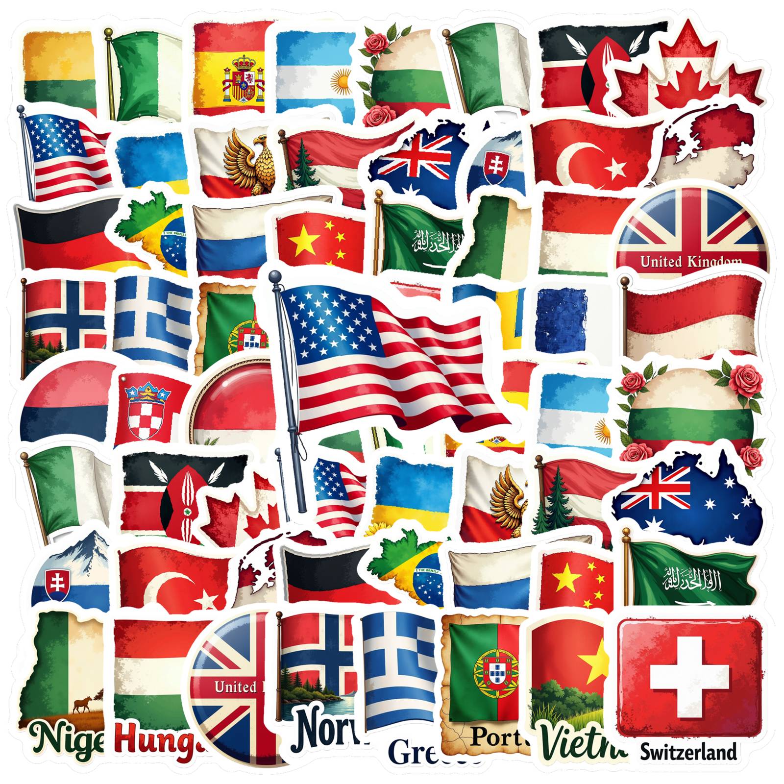 35pcs Country Flag Stickers Wa - Embroidery World 评论和价格