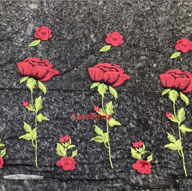 Red Rose Lace Fabric flower em - Embroidery Veil 评论和价格