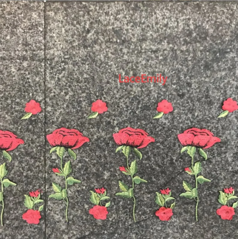 Red Rose Lace Fabric flower em - Embroidery Veil 评论和价格