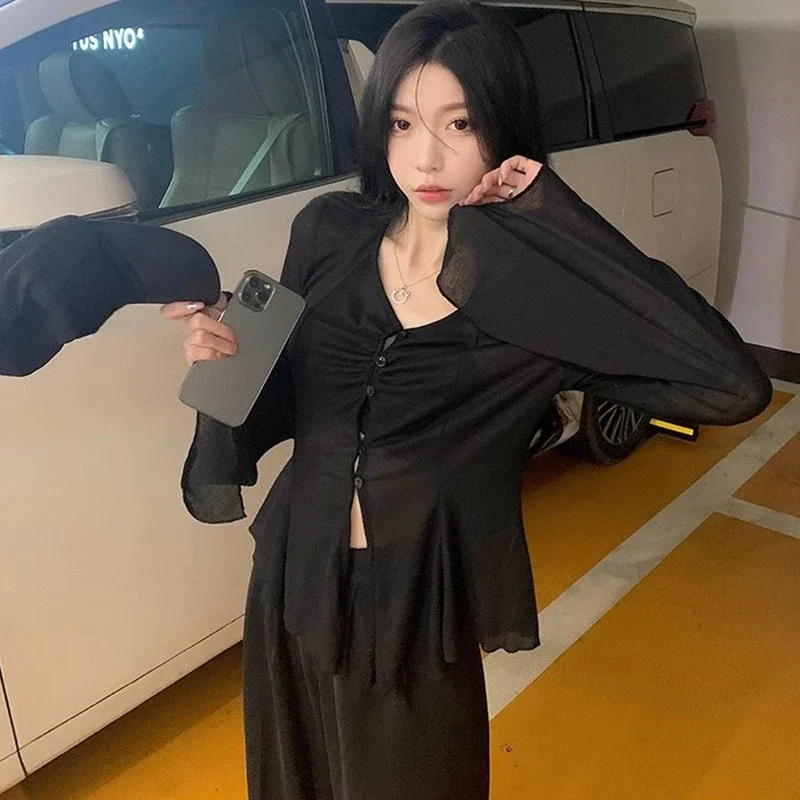 Sheer Flare Sleeve Blouse - Y2 - Embroidery Blouse 评论和价格