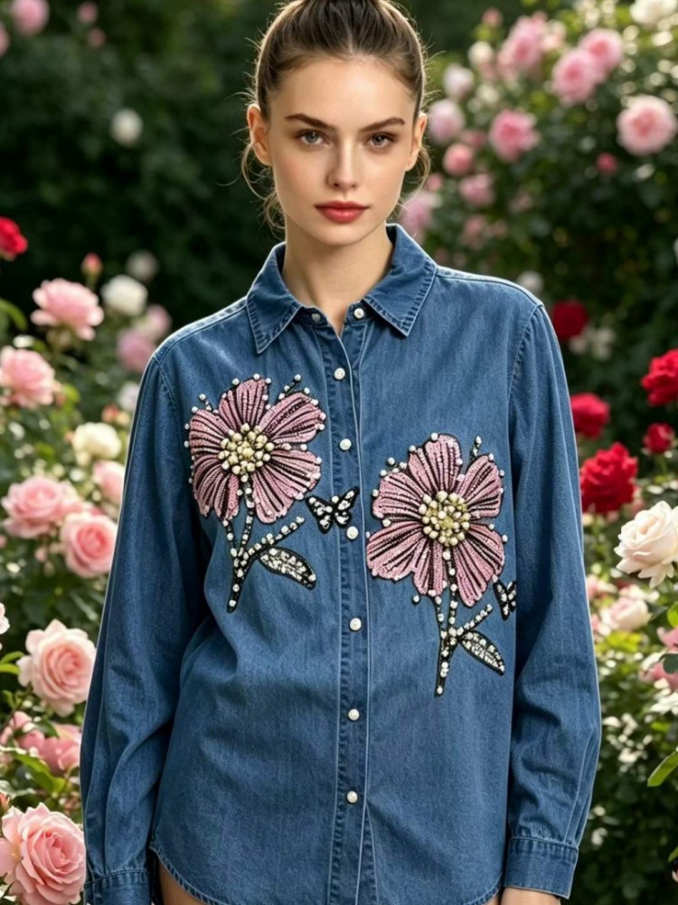 Women Denim Embroidery Blouses - Embroidery Blouse 评论和价格