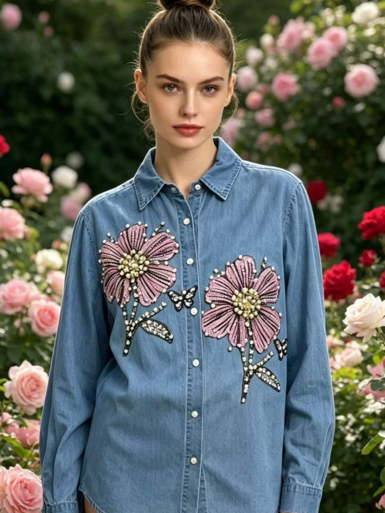 Women Denim Embroidery Blouses - Embroidery Blouse 评论和价格