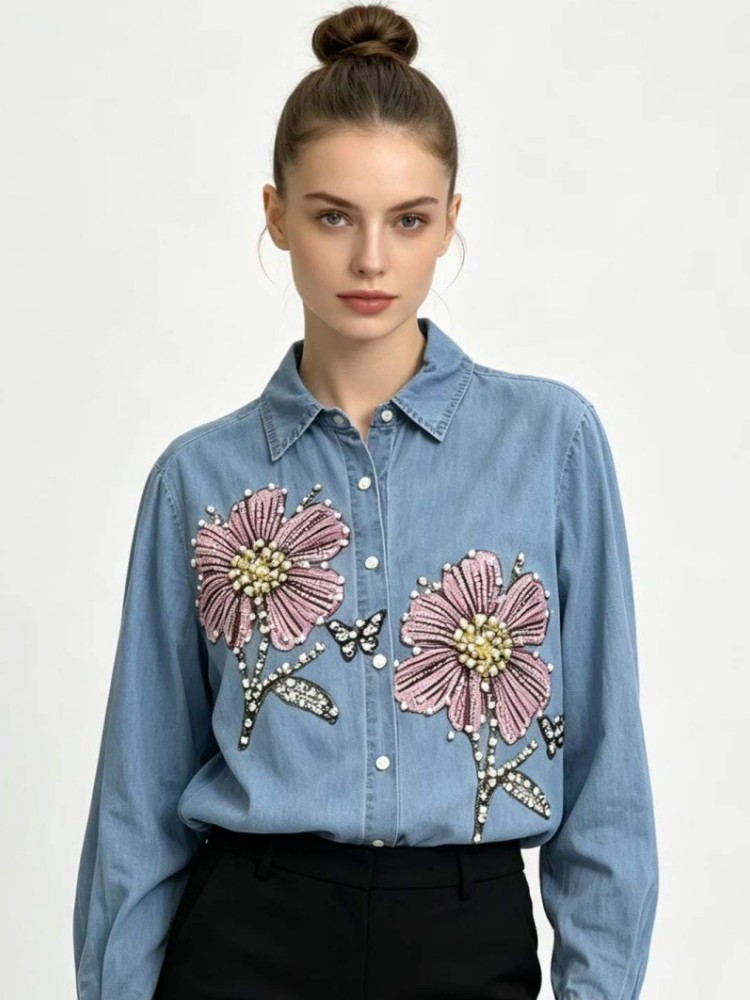 Women Denim Embroidery Blouses - Embroidery Blouse 评论和价格