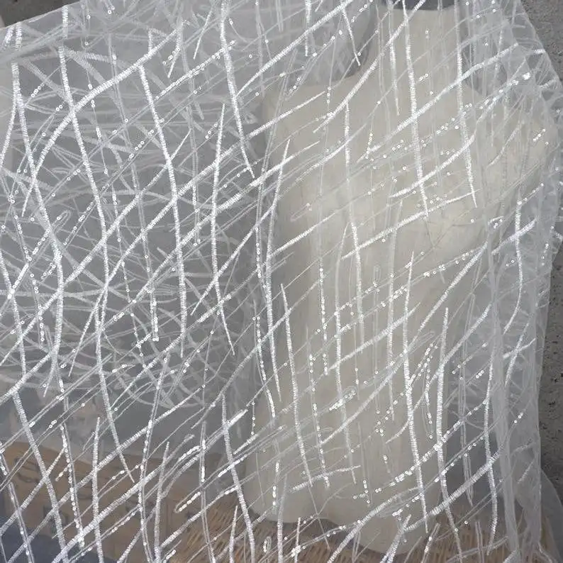 Heavy Sequins Lace fabric Flow - Embroidery Veil 评论和价格