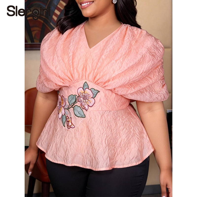 Slergiri Plus Size Floral Embr - Embroidery Blouse 评论和价格