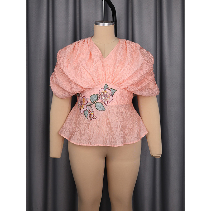 Slergiri Plus Size Floral Embr - Embroidery Blouse 评论和价格