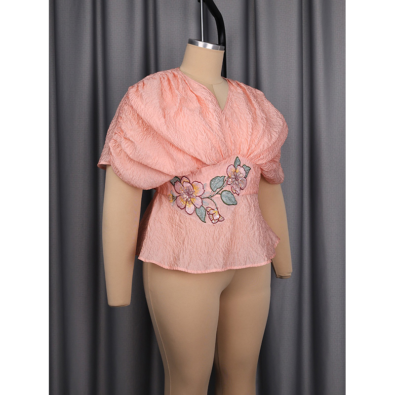 Slergiri Plus Size Floral Embr - Embroidery Blouse 评论和价格