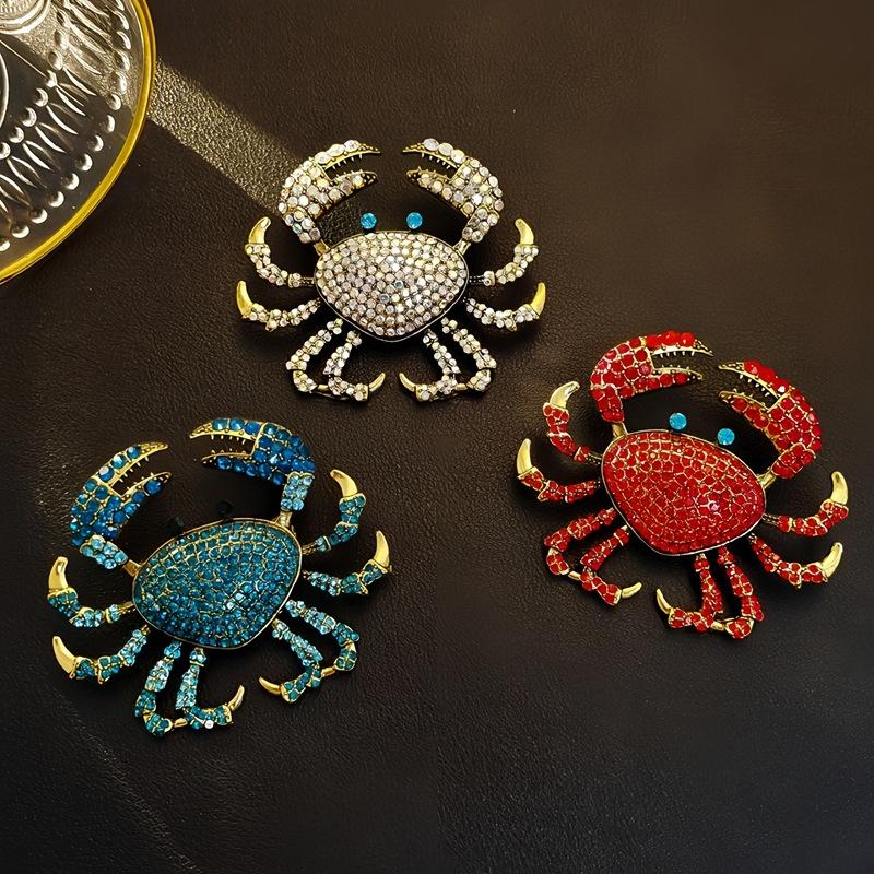 Fashion Rhinestone Crab Brooch - Embroidery Fish 评论和价格