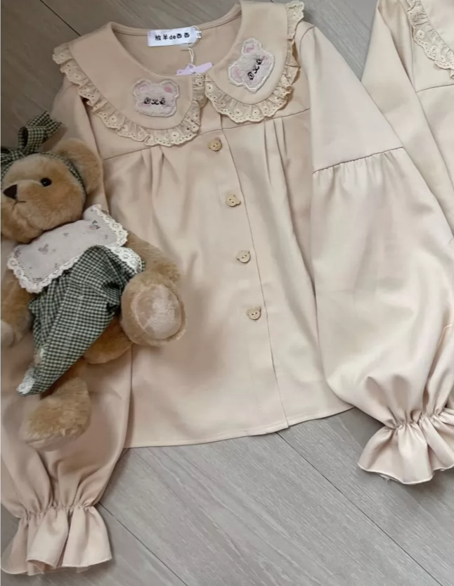 Lolita Blouse Cute Bear Embroi - Embroidery Cream 评论和价格