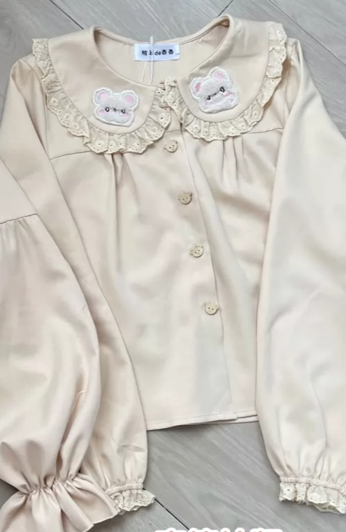 Lolita Blouse Cute Bear Embroi - Embroidery Cream 评论和价格