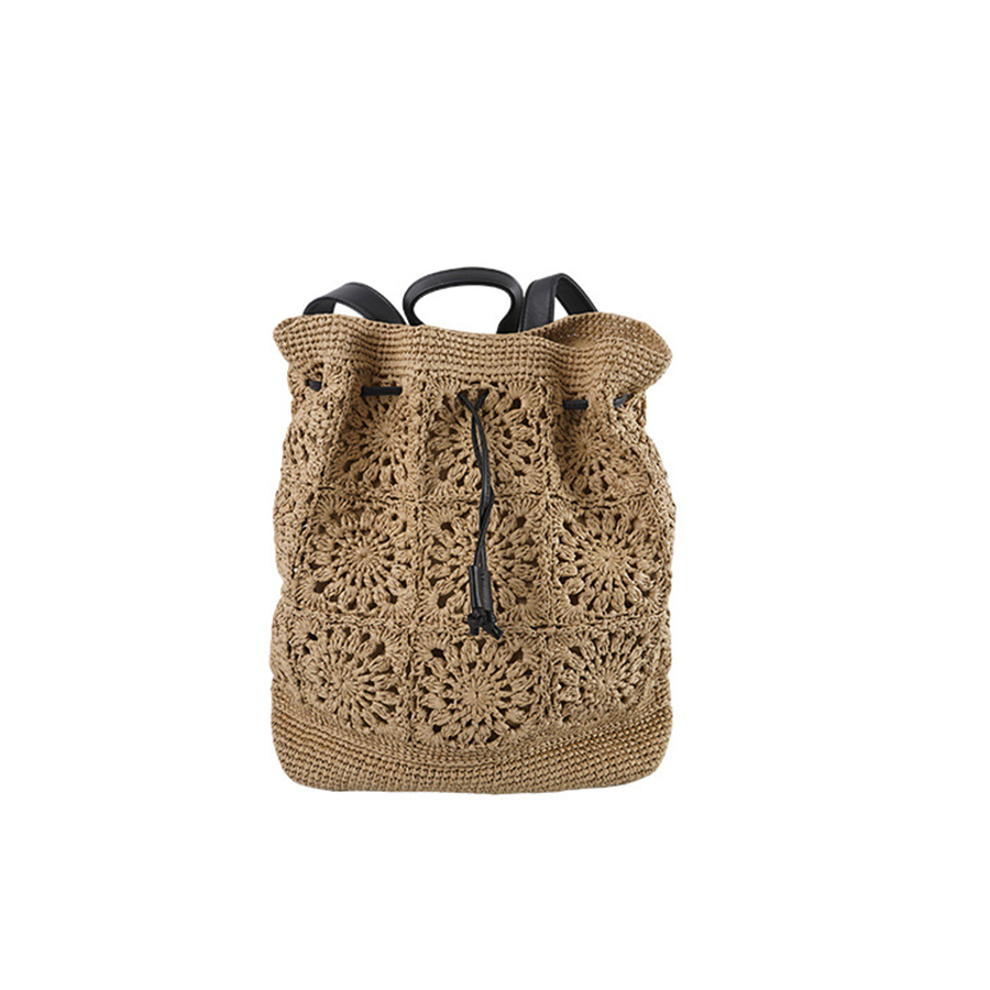 Straw Drawstring Backpack Summ - Embroidery Bali 评论和价格